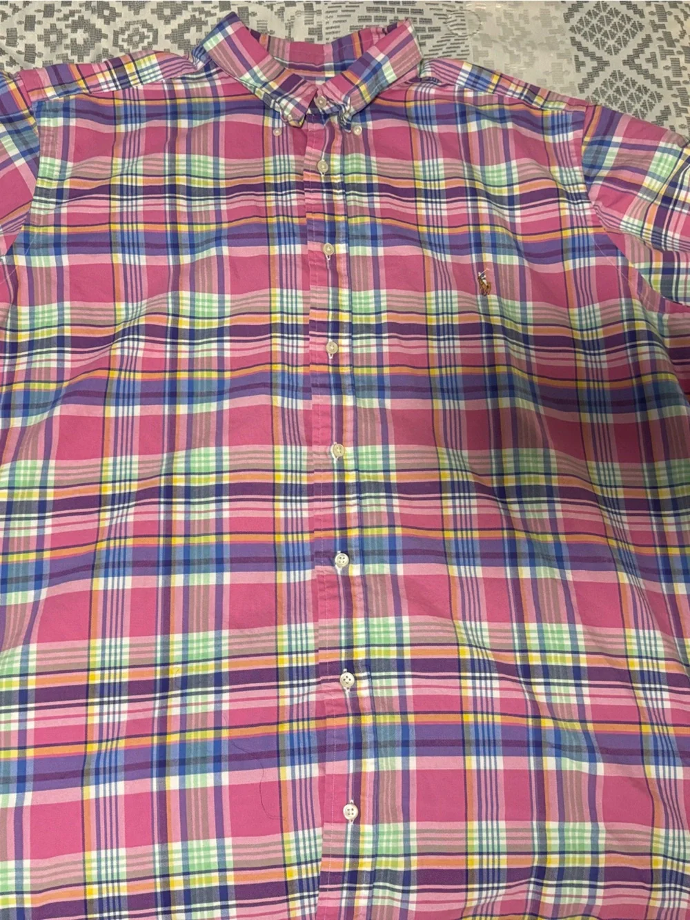 Polo Ralph Lauren Men’s Pink Plaid Button-Up Short Sleeve Shirt